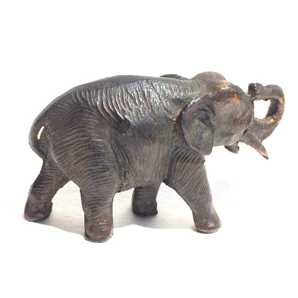 Vintage Miniature Elephant Figurine with Trunk Up  -  Solid Cast Metal - Picture 3 of 9